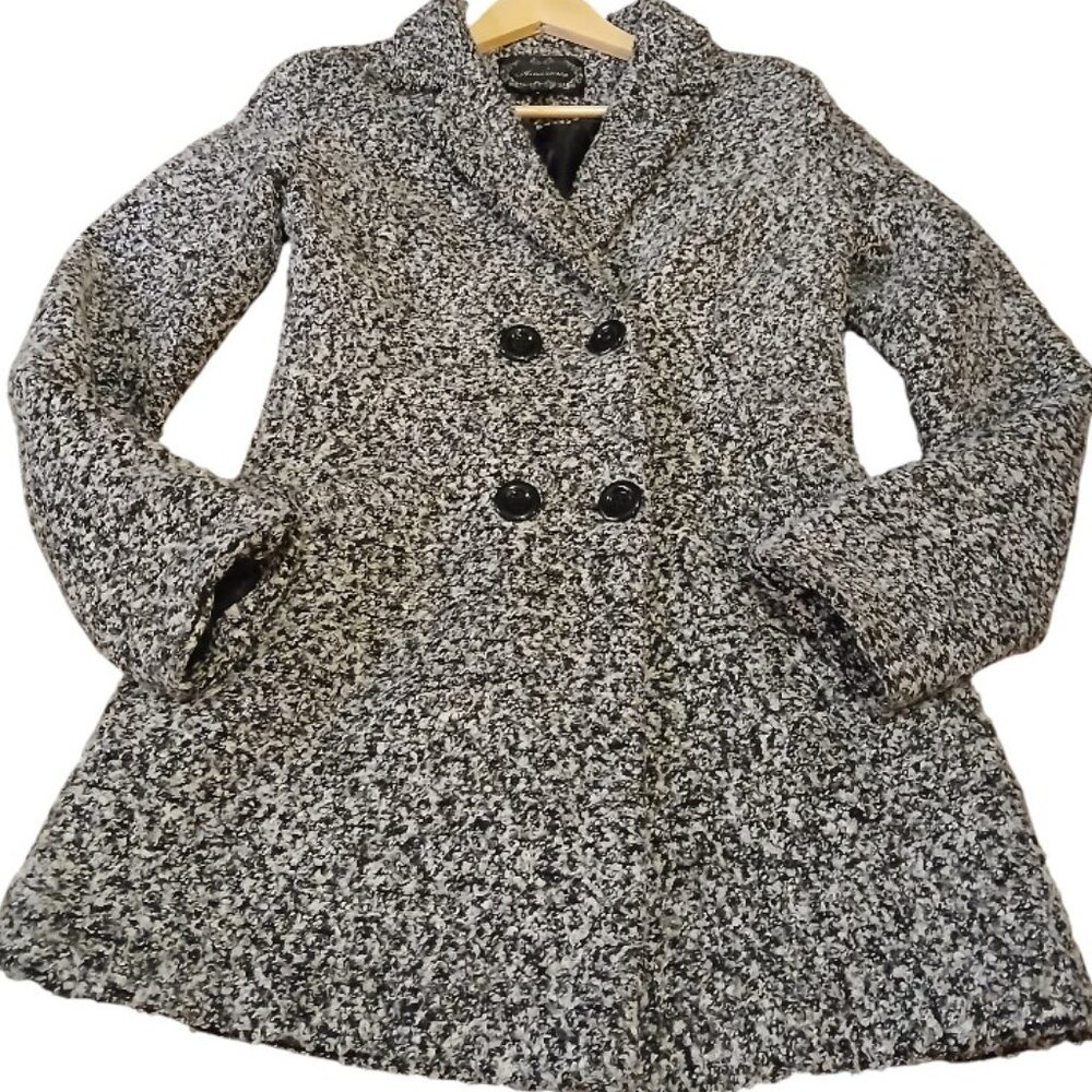 AMBIANCE Black/White Boucle Double-Breasted Peacoat S